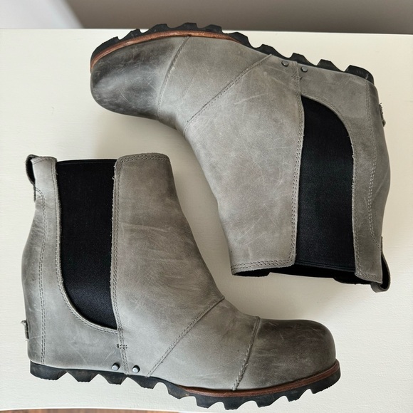 Sorel Lea Wedge Boots Dark Gray Pull-On Waterproof Leather Winter Shoe 11 - Picture 13 of 15